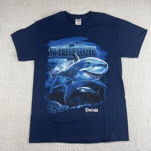 Vintage Sharks Ocean Oversize Print Graphic Blue T-Shirt Mens M VTG